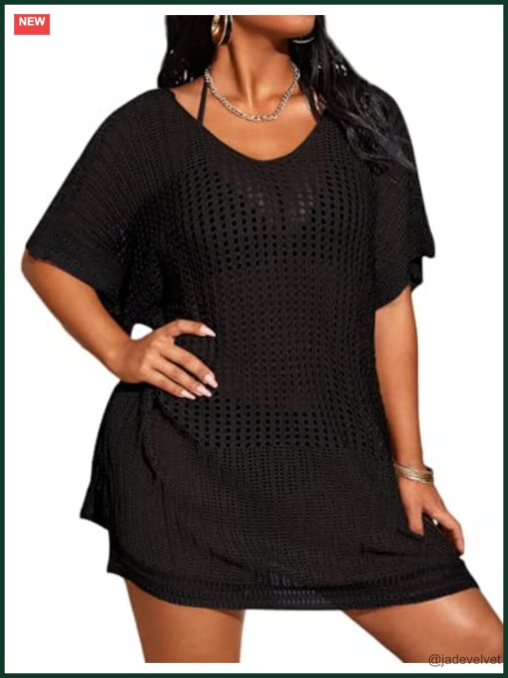 Plus Size Swim Cover Up Short Sleeve Hollow Out Beach Dress Bathing Suit